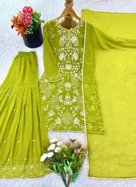 Jf 027 Heavy Faux Georgette With Embroidery Work Sharara Suits